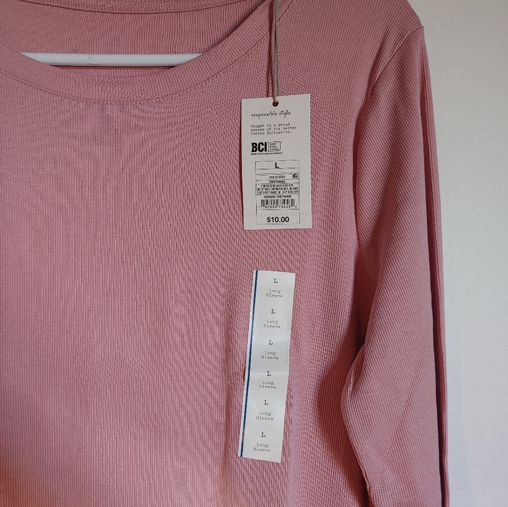 Women's Long Sleeve Ribbed T-Shirt Size L